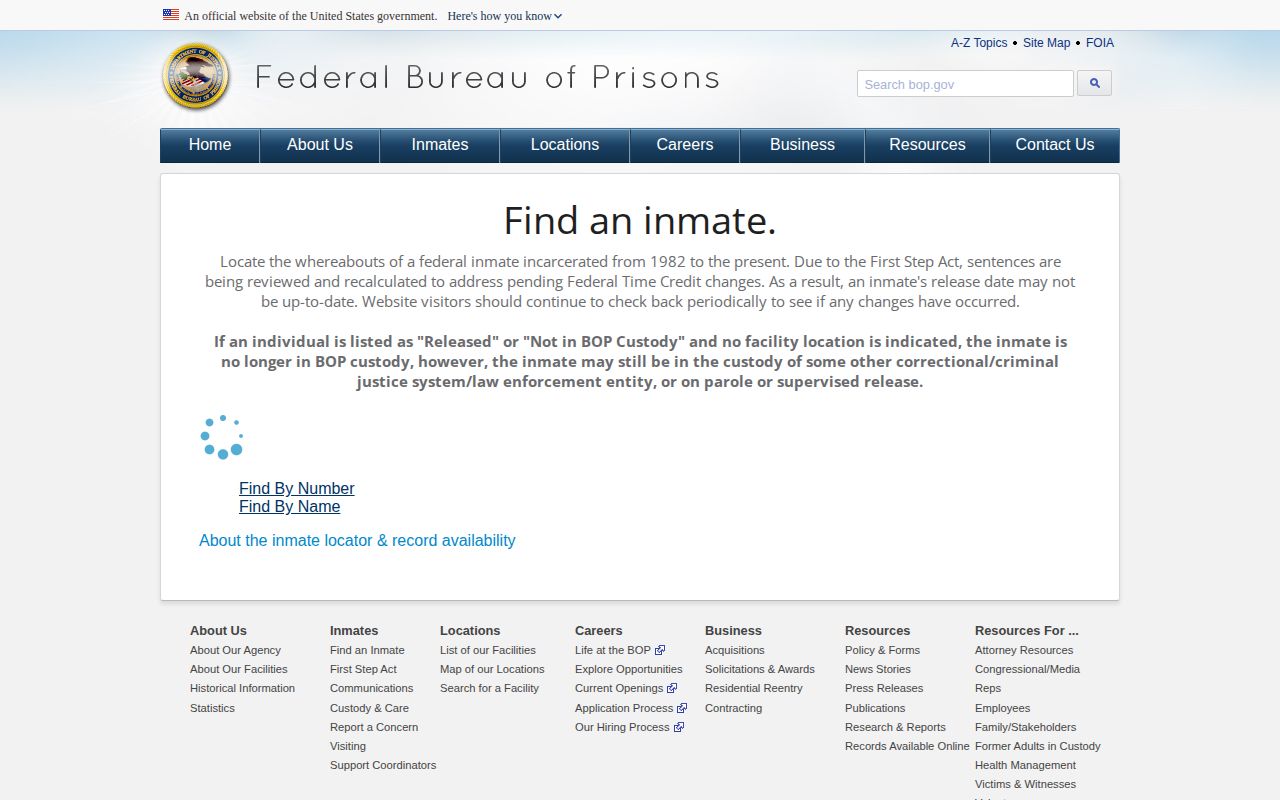BOP federal locator used after a Franklin County inmate enters federal custody
