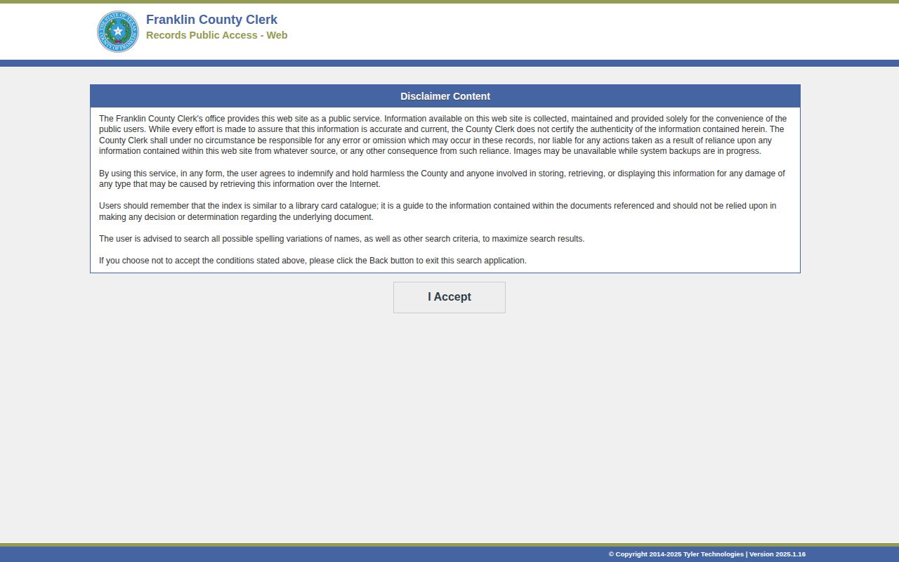 Franklin County Clerk portal guidance for released inmate court records